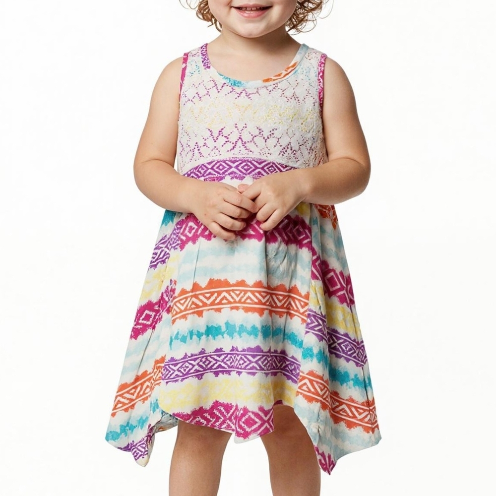Limited Too Toddler Boho Swing Top Dress – Rainbow Aztec Lace – Size 2T